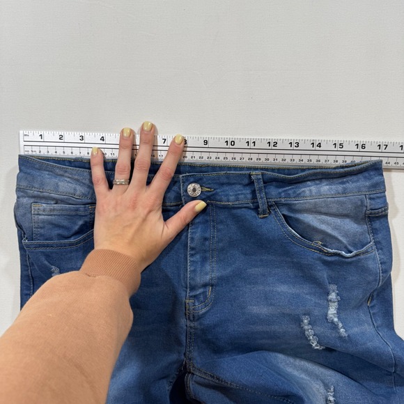 Stretchy Jeans Skull Ripped Denim Blue L Unique Grunge Rocker Punk Streetwear - Picture 8 of 11